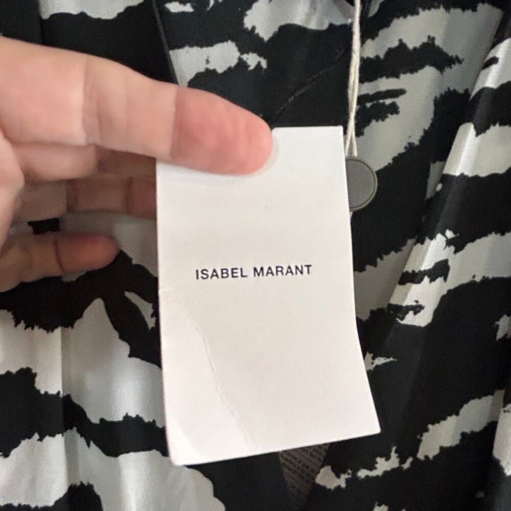 ISABEL MARANT NWT $1245 Blaine Ruched Zebra Silk Blend Midi Dress Size 4-6 - Picture 9 of 11